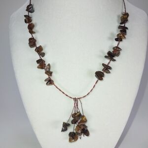 Vintage Tiger Eye Chips and Copper Wire Necklace 16"